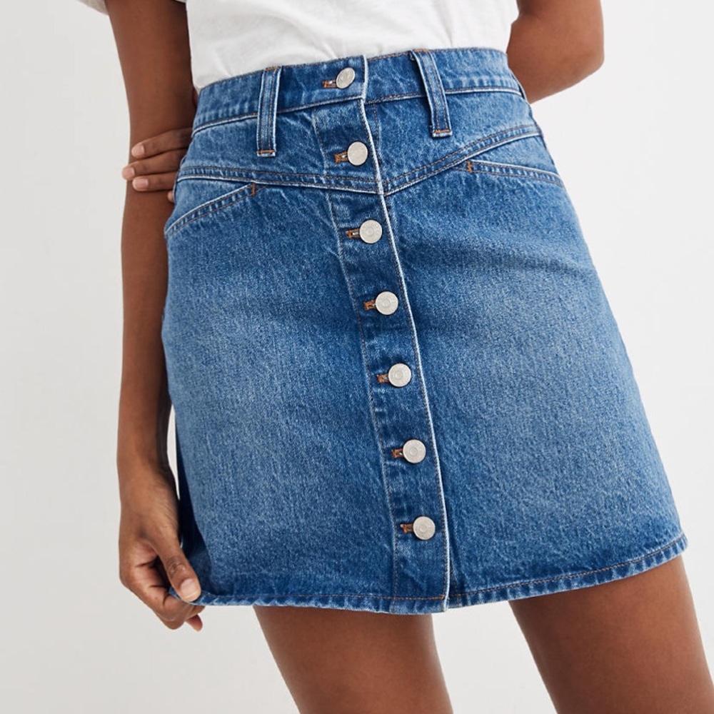 Madewell 27 Stretch Denim A-line Snap Mini Skirt